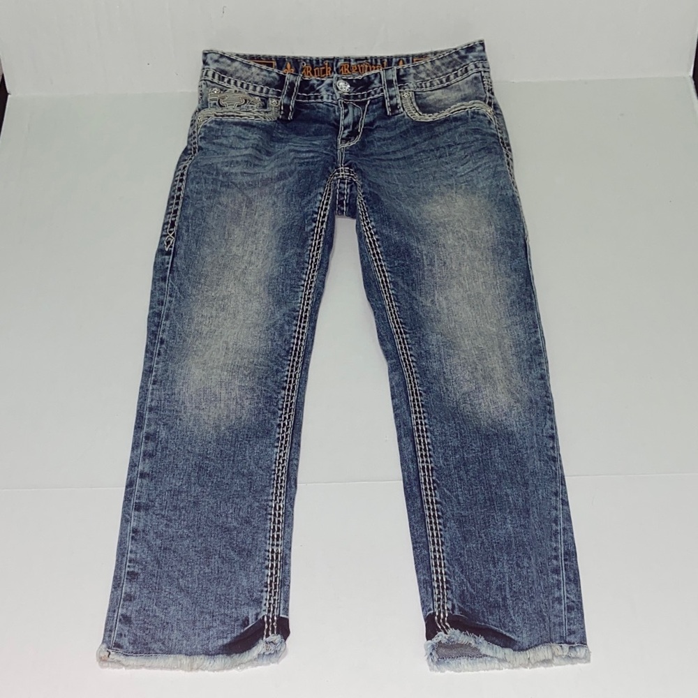 Rock Revival Janelle Capri Women’s Size 27 Raw Hem Blue Jeans